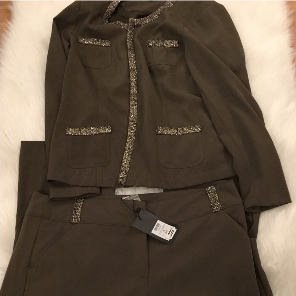 Olive green suit!